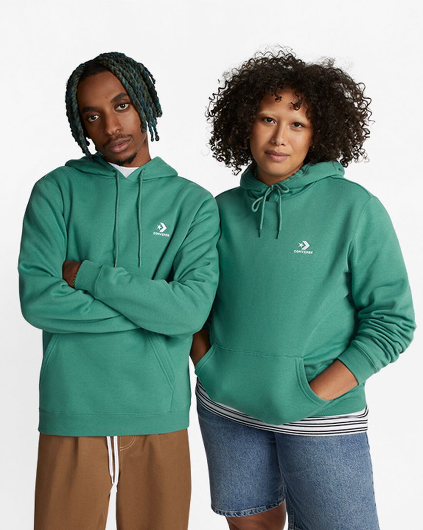 Men\'s Converse Go-To Embroidered Star Chevron Standard Fit Fleece Hoodie Green | AU 65048A